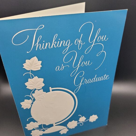 Evie Quaries Vintage Graduation Greeting Card Embossed Leaf Globe Unused - Picture 4 of 5